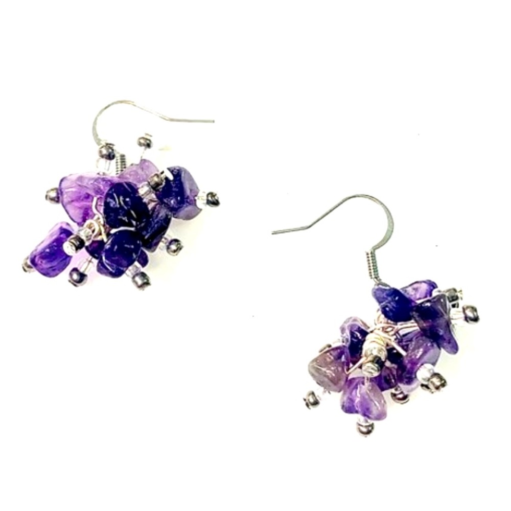 Amethyst cluster dangle earring